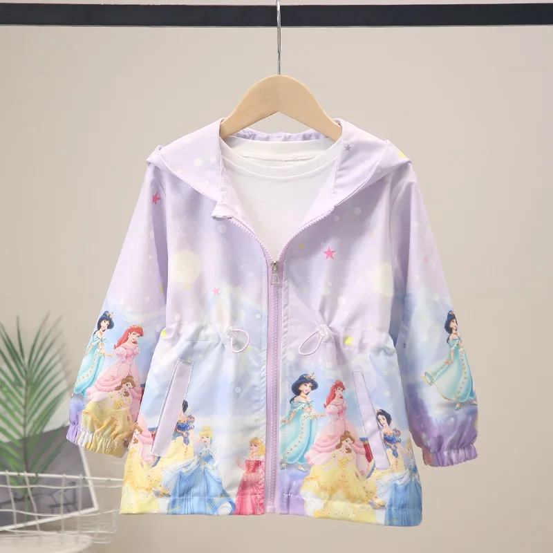 New Spring and Autumn Elsa Jacket Spring and Autumn Cartoon Hooded Mid-length Coat European and American Children\'s Windbreaker