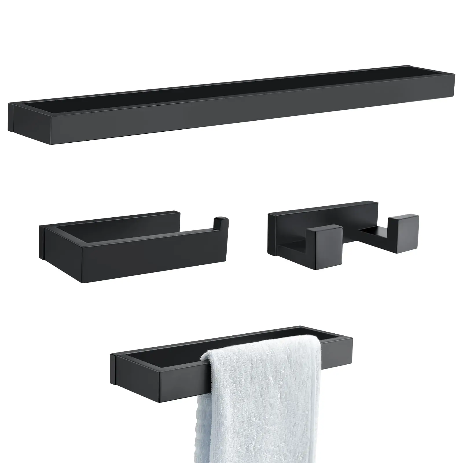

Matte Black 4-Piece Bathroom Hardware Set: Wall-Mounted Towel Bar, Shelf, Ring & Holder, 304 Stainless Steel, 23.6 Inch
