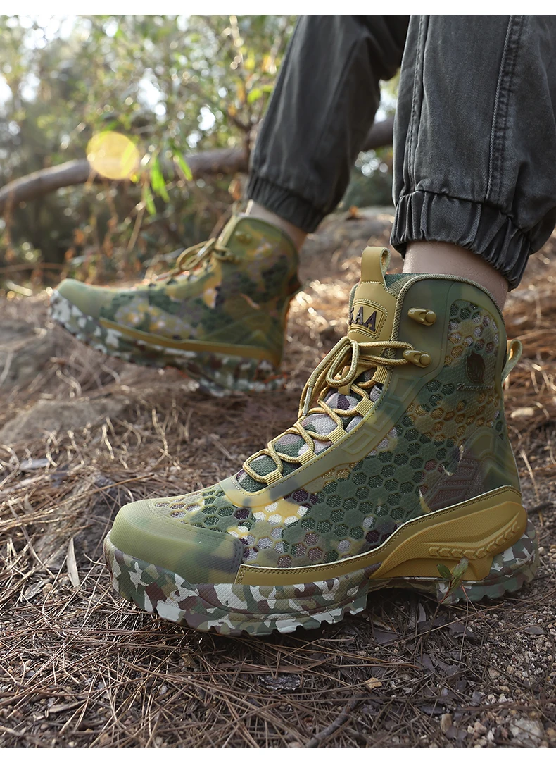 Neue Hochwertige Leder-Arbeitsstiefel für Herren, Hohe Herren-Wüstenkampfstiefel, Rutschfeste Outdoor-Wanderschuhe, Herren-Motorradstiefel – Detail 15