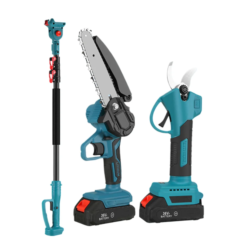 New Rechargeable Lithium Battery High Branch Electric Chain Saw Garden Outdoor Pruning Shears Retractable High Branch Pole Set