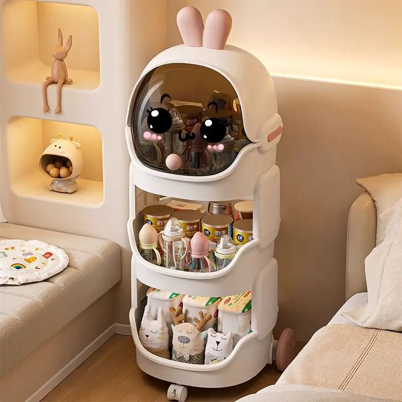 Cute Rolling Toy Organizer with Wheels Freestanding Bathroom Storage Cart with Top Lid for Living Room Bathroom Bedroom