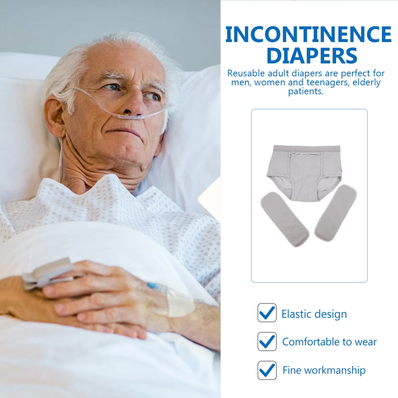 

Diapers Leak-proof Safety Pants Cloth Urinal Leakproof Underpants Reusable Adult Nappy Care Grey Man