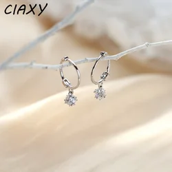 CIAXY Silver Color Inlaid Zircon Cube Earrings for Women Mini Small Hoops Earring 2021 Simple Luxury  Jewelry