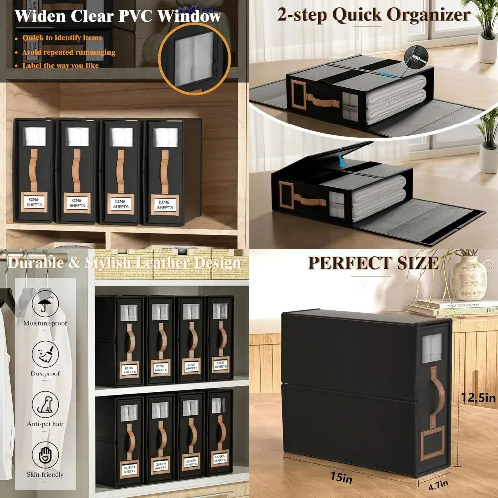 

Складные органайзеры для постельного белья (King & Queen) - тканевые коробки для хранения с окном для постельных принадлежностей