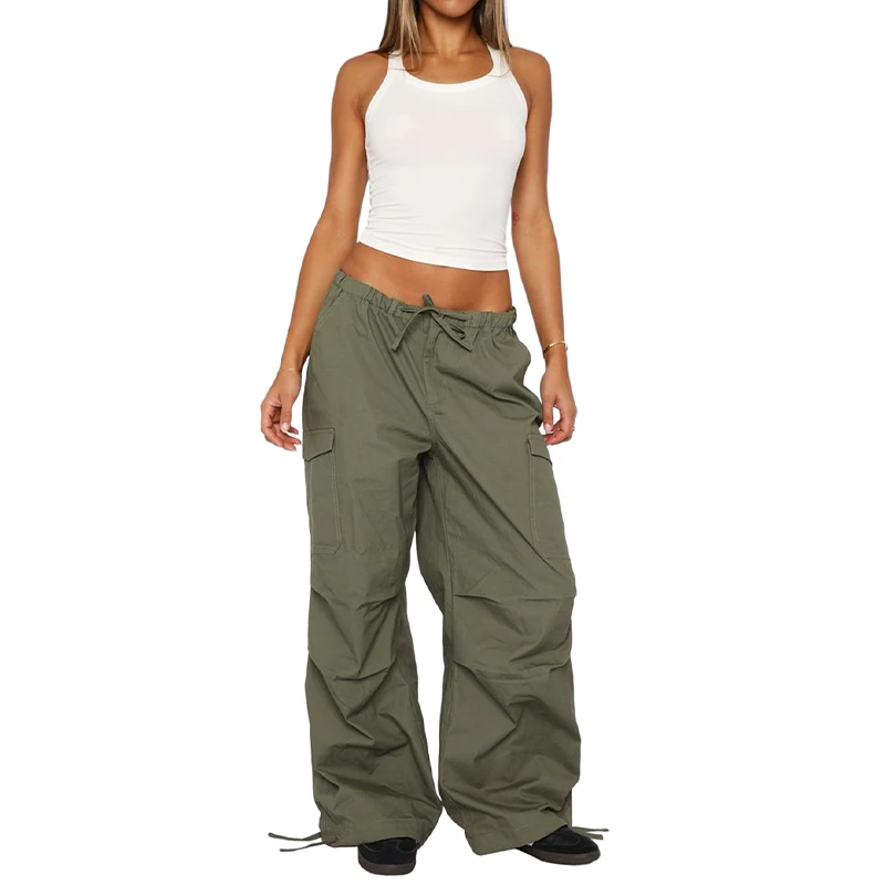 BKLD Trendy Women Casual Baggy Cargo Pants Leopard Straight Drawstring Waist Pleated Sexy Hot Girls Wide Leg Trousers Sweatpants