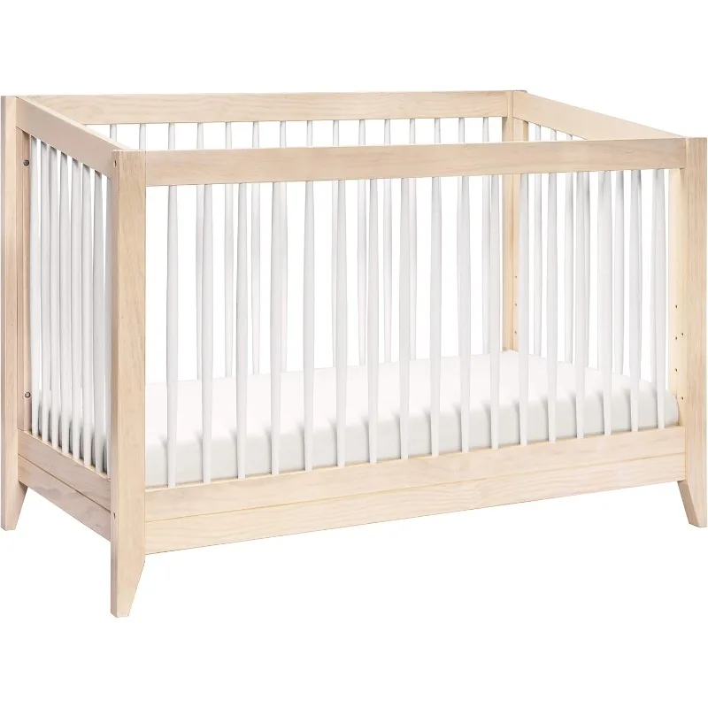 

Babyletto Sprout 4-in-1 Convertible Crib with Toddler Bed Conversion Kit in Washed Natural and White, Greenguard Gold Certified