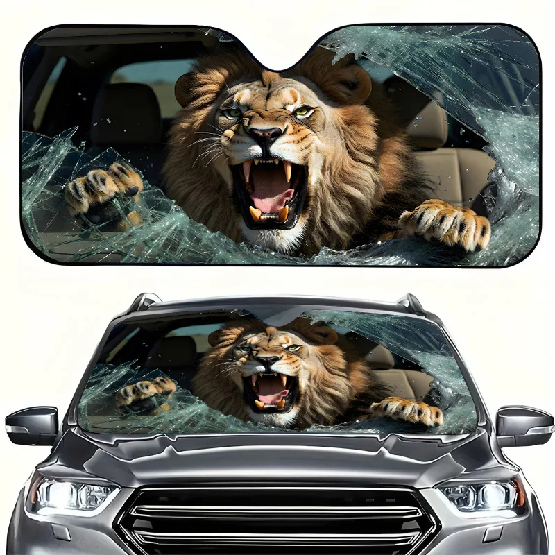 1pc Fierce Lion-Shaped Car Sunshade Foldable for Easy Storage Effectively Prevents Temperature Rise