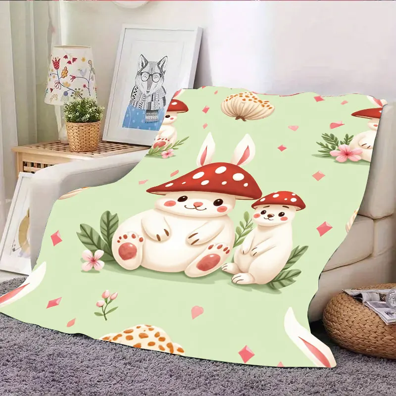1 قطعة بطانية الفانيلا لطيف الأرنب الفطر بطانية للأطفال ، لينة مريحة رمي للسرير أو الأريكة