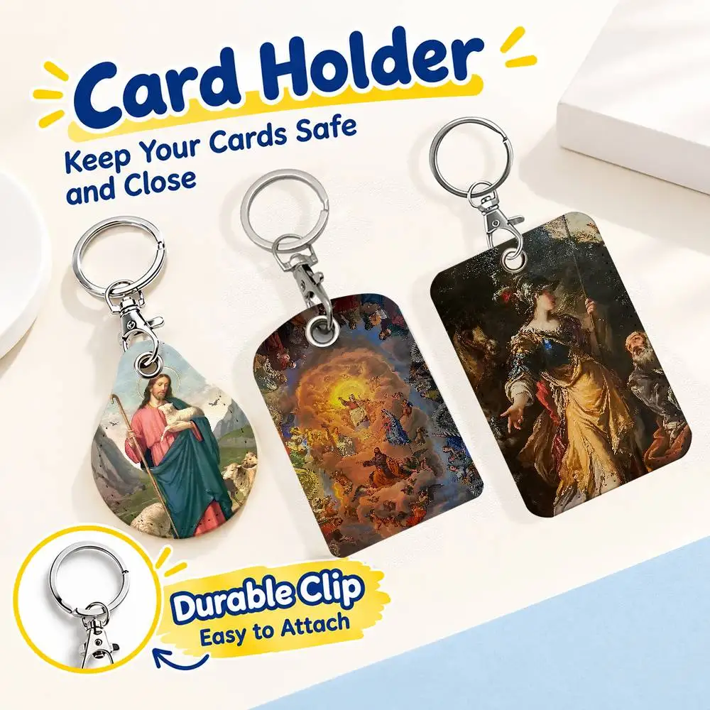 Greek Mythology Christian Art Keychain Card Holder Leather Keeps ID Cash Keys Cards Ready for Work School Travel Daily Errands
