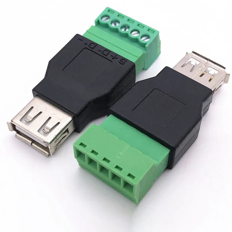 1pcs USB 2.0 Type A Male/Female to 5 Pin Screw Connector USB Jack with Shield USB2.0 to Screw Terminal Plug