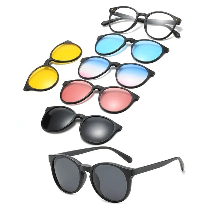 

6 In 1 Custom Men Women Polarized Optical Magnetic Sunglasses Clip Magnet Clip on Sunglasses Clip on Sun Glasses Frame