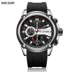 MEGIR Fashion Mens Sport Watch Luxury Silicone Strap Quartz Wristwatch Chronograph Casual Calendar Waterproof Clock Montre Homme