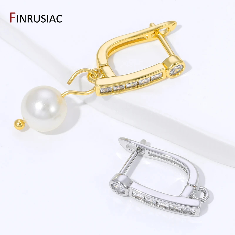 18K Gold Plated Brass Shvenzy Earwires Fasteners,Earring Fixtures,Inlaid Zircon Earring Hooks For DIY Earring Making Supplies image 4