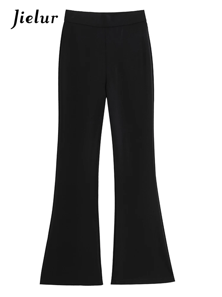 Jielur Summer New Black Simple Women Flare Pants High Waist Full Length Suit Pants Solid Color Casual Office Ladies Streetwear