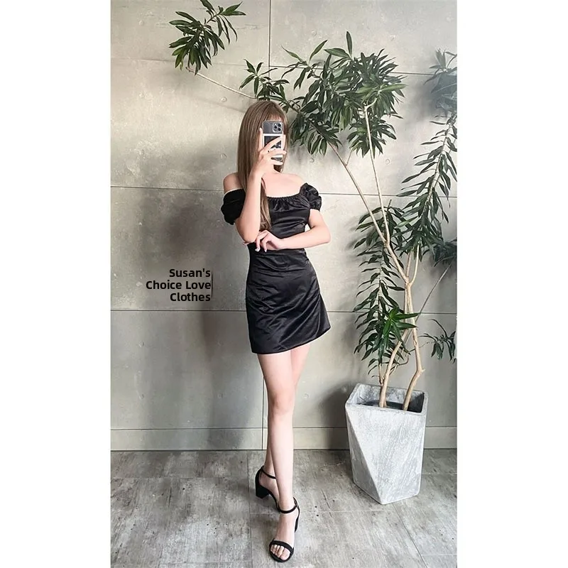 

Шелковое платье А-силуэта Susan Retro Bla ort Sve Bubble Shoulder Dr Sexy с открытыми плечами для молодых женщин, весенняя коллекция