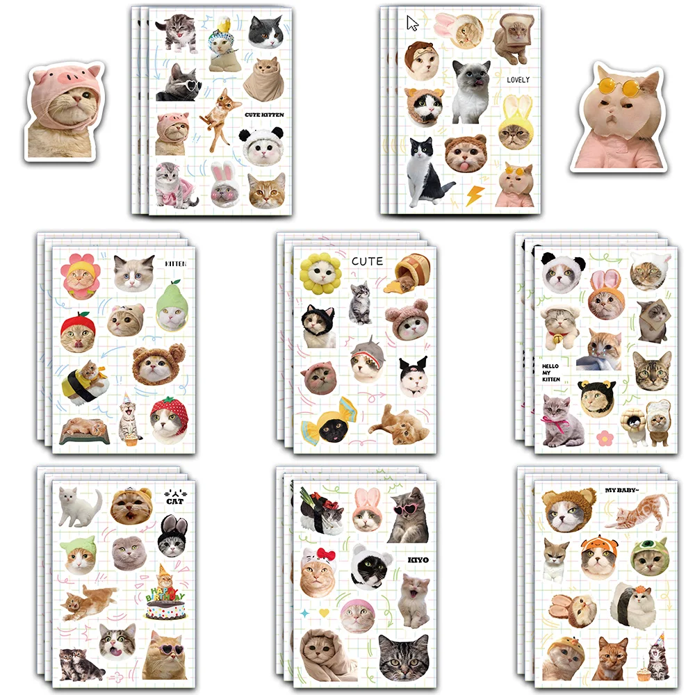 8PCS Cartoon Cute Retro INS Style Cat/Dog Creative Graffiti Collage Scrapbook Phone Skateboard Guitar Water Bottle Waterproof