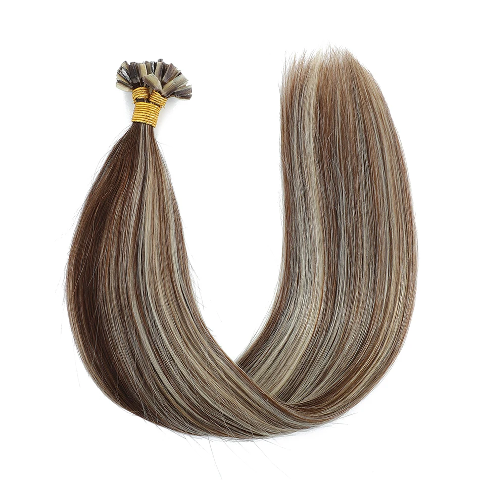 Straight V Tip Remy Human Hair Extensions Fusion Hair Nail V Tip Pre Bonded Keratin Capsules Hair Extensions 12-26