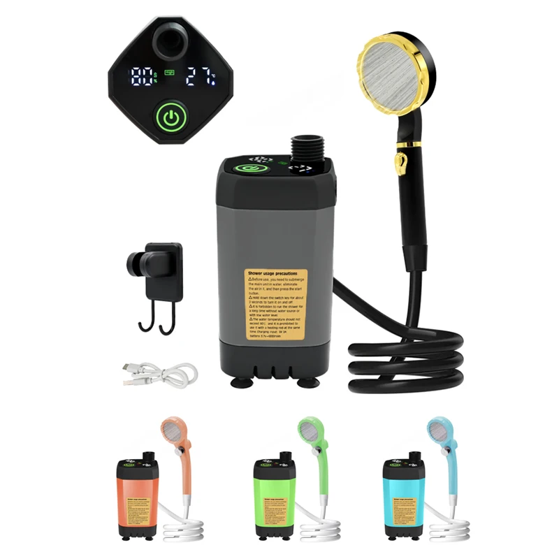6000mAh Portable Camping Shower Pump Outdoor Shower Kit w/Full Screen Intelligent Digital Display For camping pet bath car wash