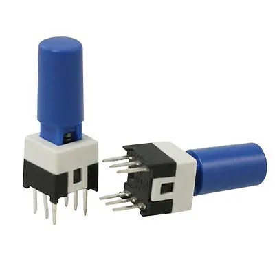 7 x 7mm x 19mm Blue Cap Self Lock Pushbutton Tact Tactile Switch 6 Pin DIP
