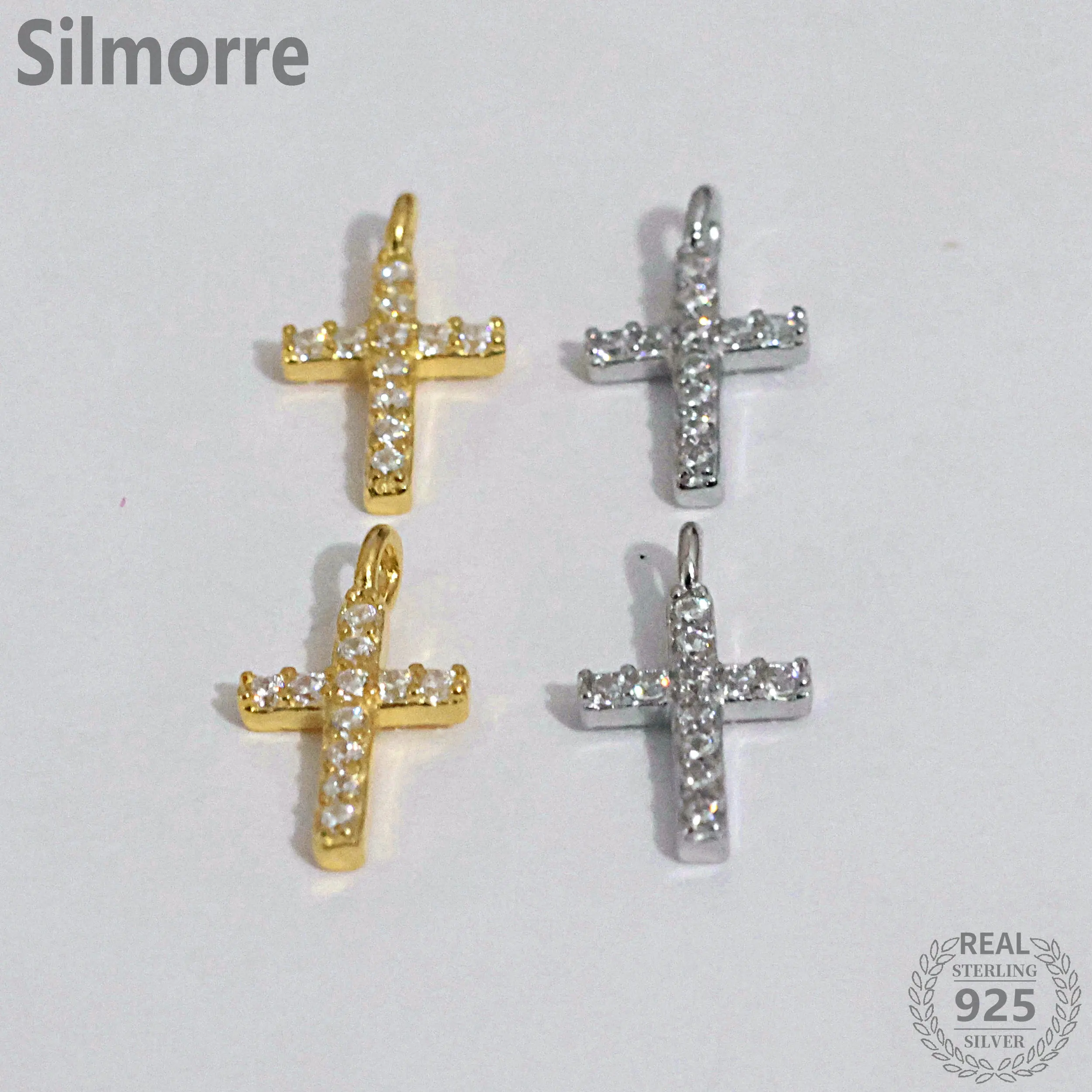 1pc 100% Solid 925 Sterling Silver Zircon Cross Charm Pendant for DIY Fine Jewelry Finding JQ0009