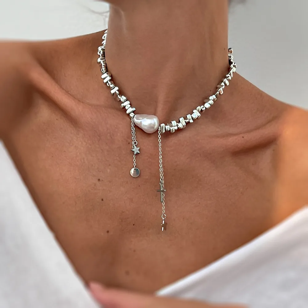 Elegante Unregelmäßige Imitation Perle Perlen Halskette für Frauen Vintage Party Hochzeit Quasten Halsband Mode Schmuck Zubehör Geschenk