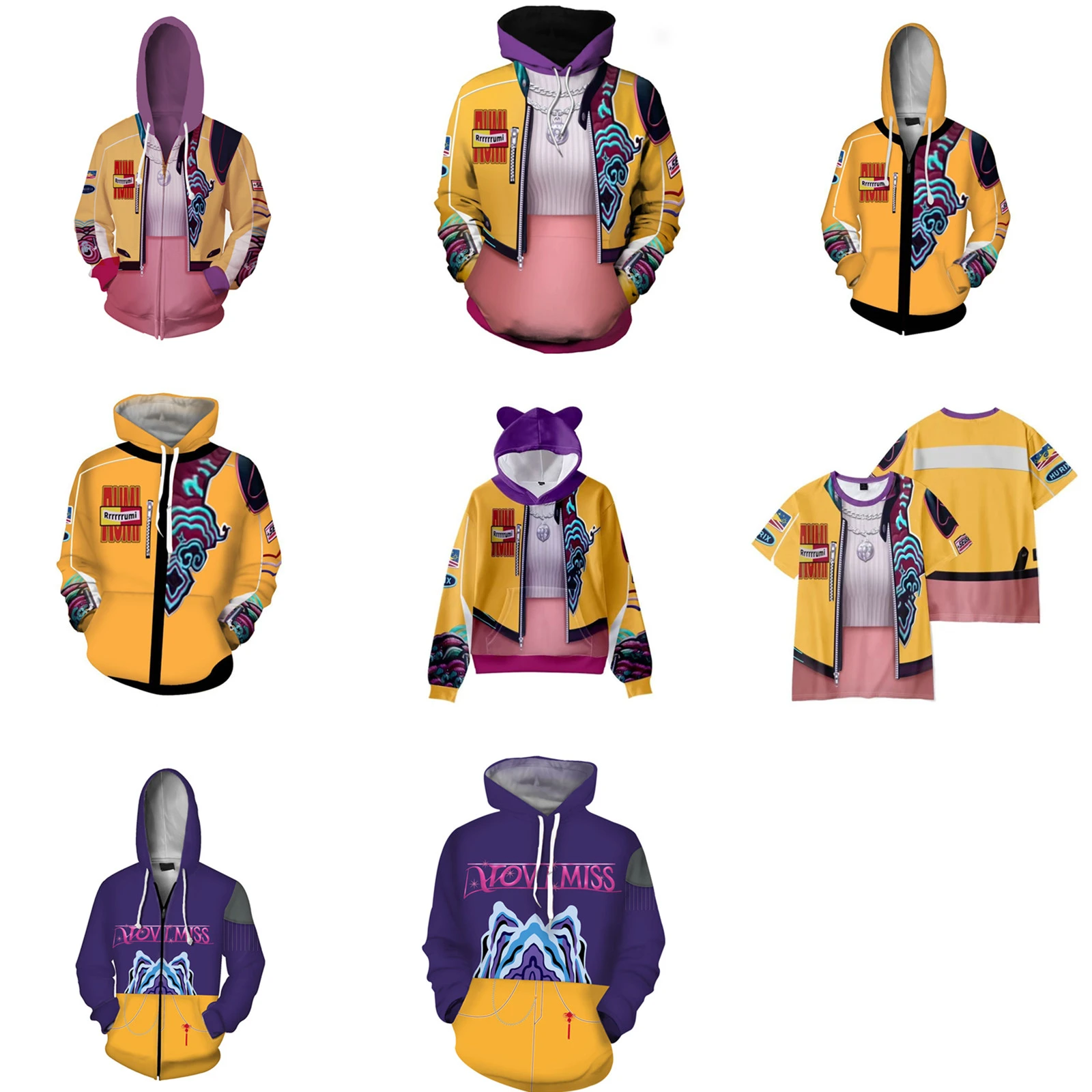 

Demon Hunters Rumi Hoodie Anime Mira Cosplay Costume 3D Printed Outfits Zoey Halloween Outfits Zipper And Hooded Sweatshirt