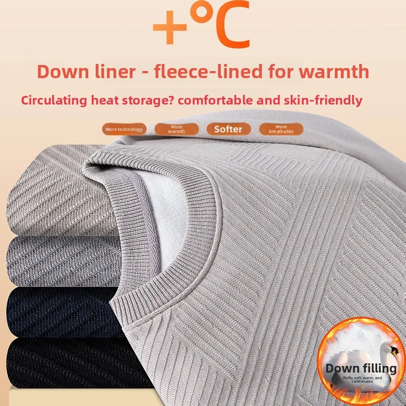 

Мужской теплый свитер Ele Simple с круглым вырезом и флисовой подкладкой, из полиэфирного волокна, с длинными рукавами, вязаный, для повседневной носки