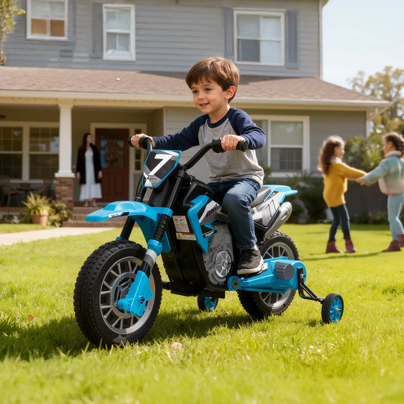 12v crianças motocicleta elétrica bicicleta da sujeira para crianças, passeio a bateria no carro de brinquedo para o presente das crianças, com rodas auxiliares de segurança