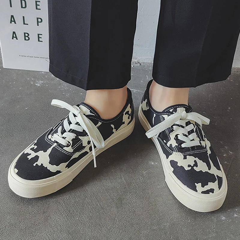 JOZHAMTA Size 35-44 Women Flats Sneakers Ins Fashion Leopard Low Heels Summer Shoes 2025 Lace-Up Tennis Athletic Daily Dress