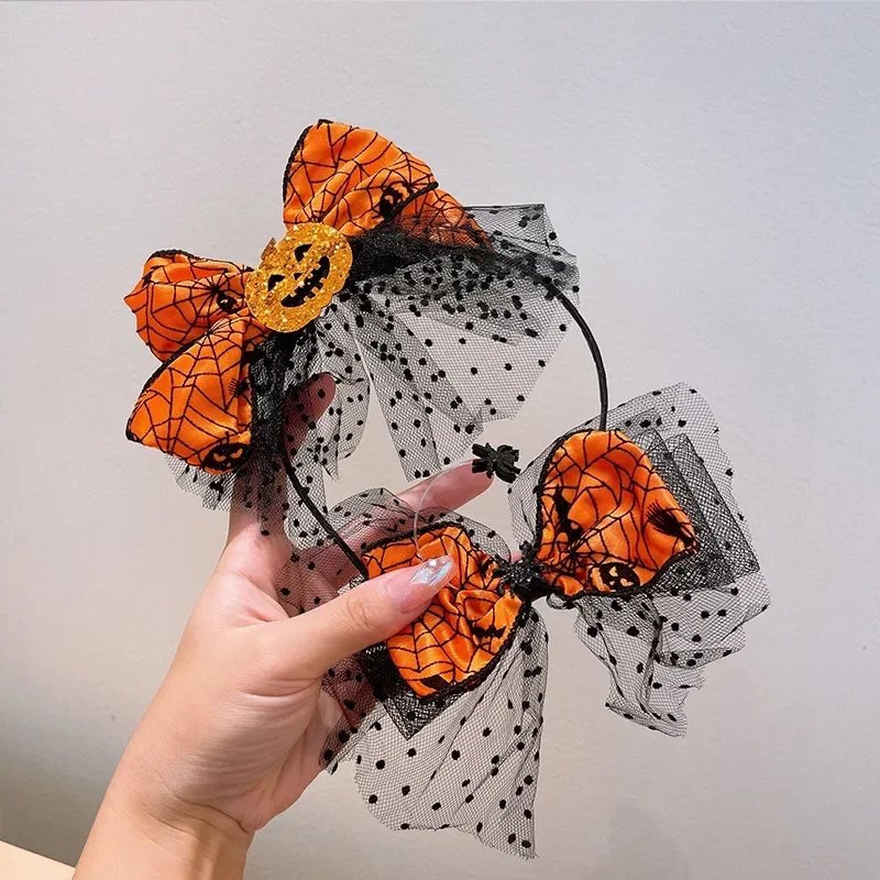 Halloween Headwear Funny Pumpkin Bat Spider Web Headband Devil Mesh Bow Ghost Hairpin Halloween Party Girls Favors