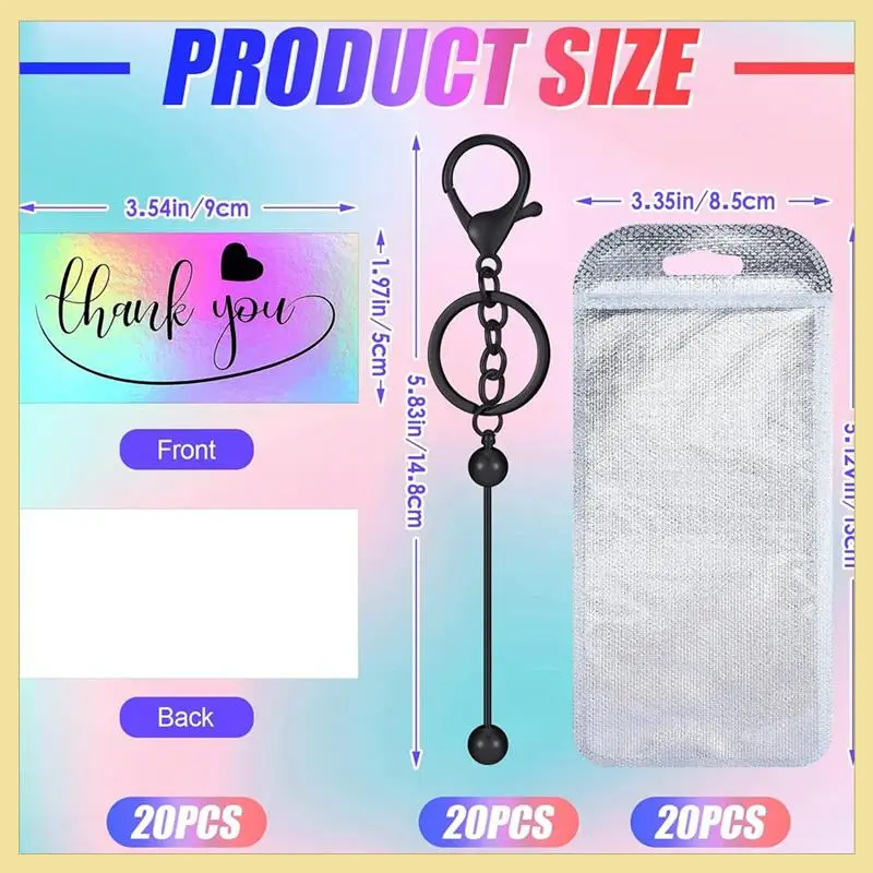 TTKK-60-delige kralen sleutelhanger hersluitbare tassen en dank u kaarten set DIY hanger projecten ambachtelijke sieraden dank u kaarten een Dura