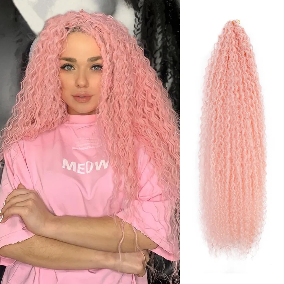 Kinky encaracolado trança extensão do cabelo 20 30 Polegada sintético afro cachos crochê tranças extensões ombre rosa prata cinza peruca