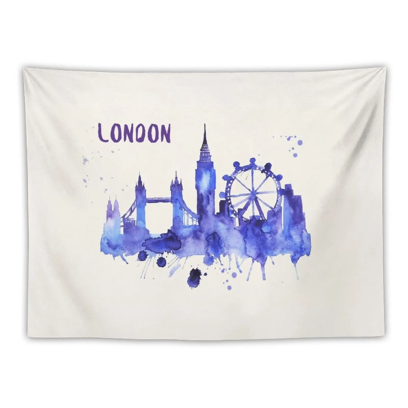 London Skyline Watercolor Cityscape Painting Tapestry Room Decorating Aesthetic Room Decor Korean Style Room Decore Aesthetic