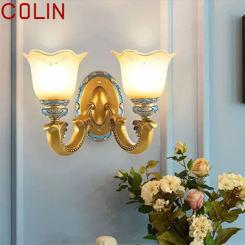 COLIN European Luxury Wall Lamp American Retro LED Living Room Bedroom Study Room Hotel Villa Model Room Aisle Wall Light