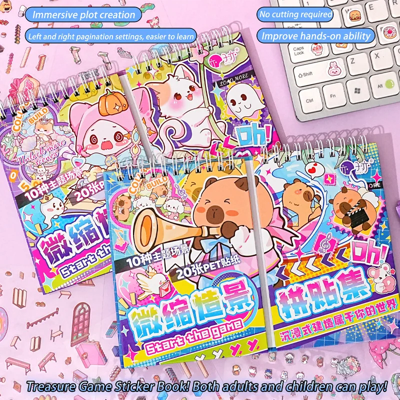 

A Collection of 10 Miniature Scene Stickers with Double Spiral Binding, Immersive Scenery DIY Stickers, Stress-Relief, No Cutting Needed, Small Stickers