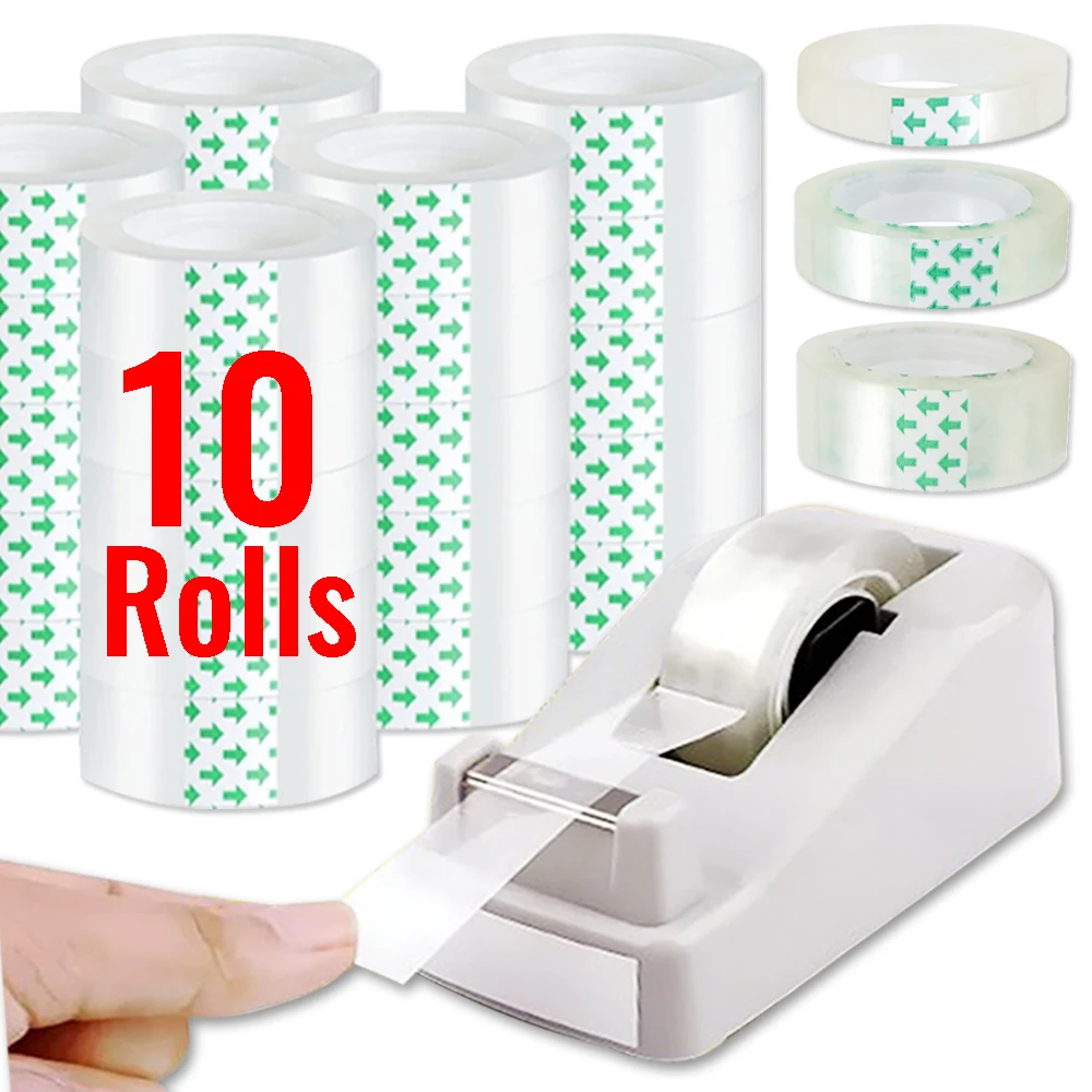 Pack de ruban adhésif Transparent, papeterie fournitures scolaires et de bureau, ruban adhésif pour étudiants, emballage présent fleur, 10 rouleaux 18/12/8mm