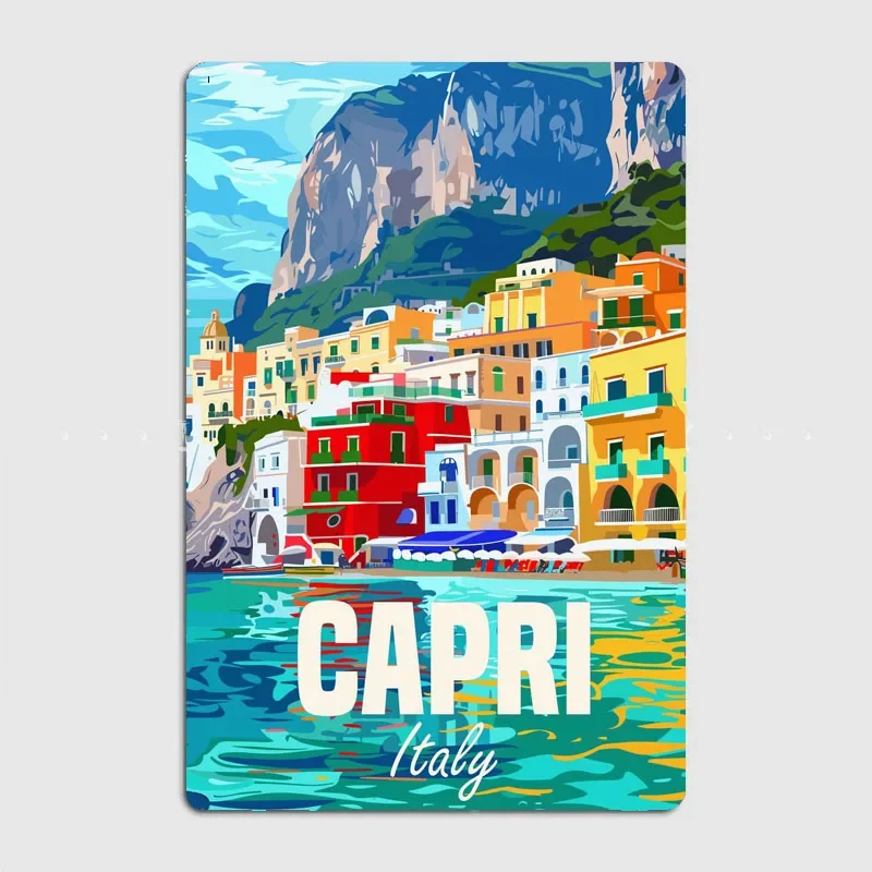 Capri Island Italy Travel Scenic Spot Vintage Poster Metal Sign Automobile Club Garage Room Decor Tin Home Decor