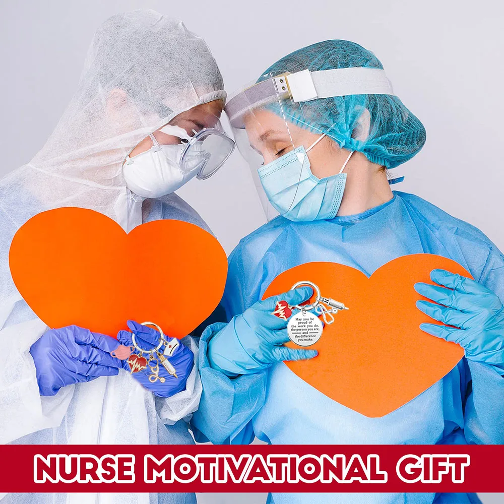 12-100Pcs Nurse Keyclain Medical Tool Key Ring Employee Appreciation Gift Nurse Party Favors Gifts with Red Heart Pendant