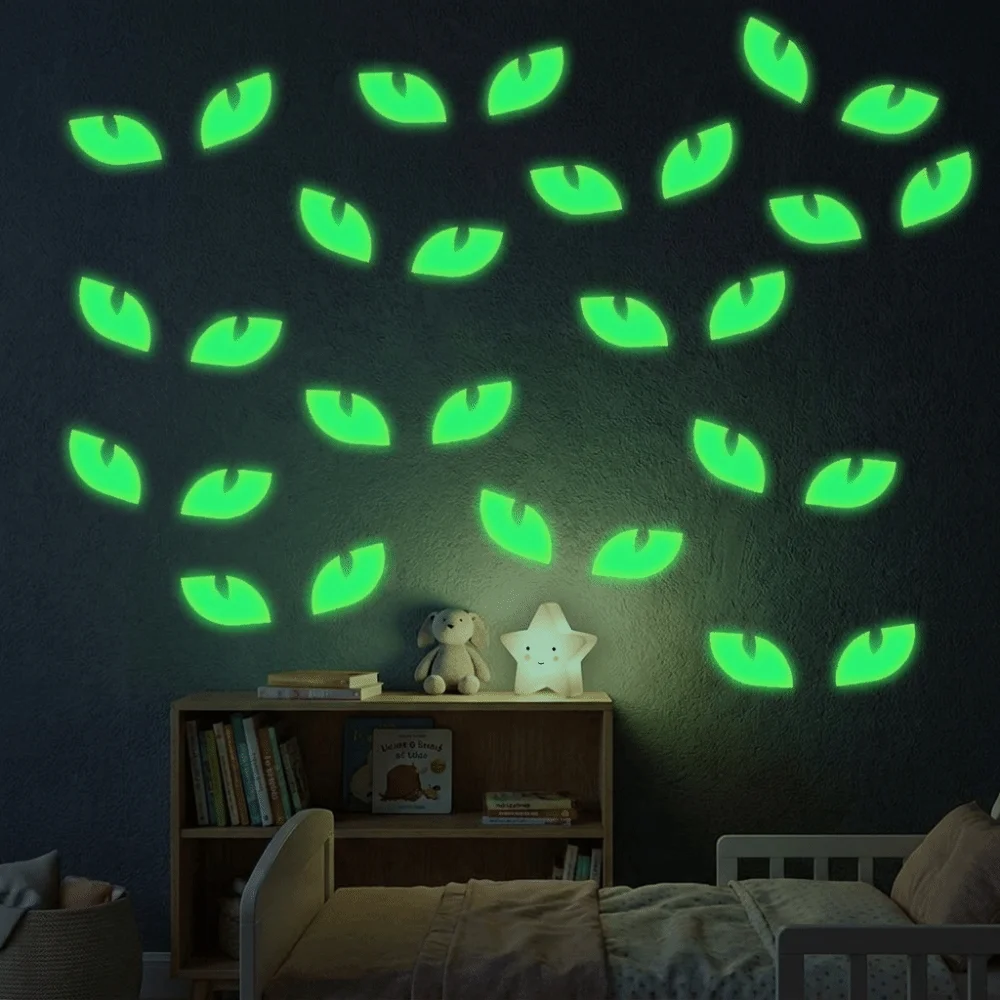 PVC Peeking Eyes Decals Non-Damaging Self Adhesive Window Stickers Realistic Luminous Glow In The Dark Stickers Stair Decoration