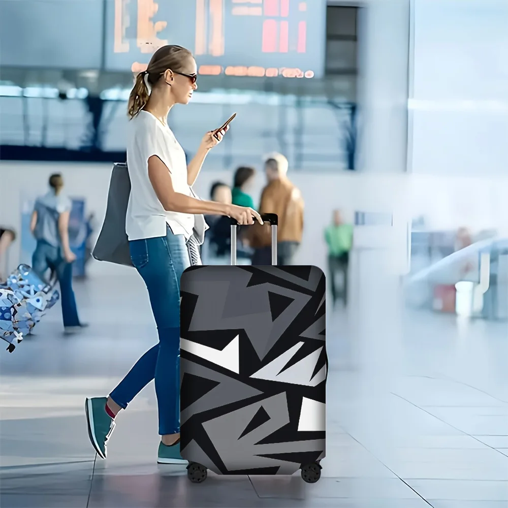 

1PC abstract geometric luggage cover for luggage sizes 18-32 inches; dustproof elastic travel accessory in a modernist monoch