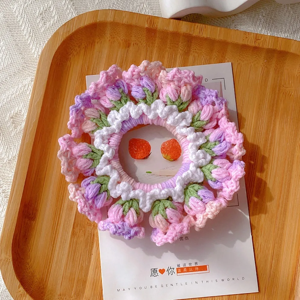 

Cute Flores Convallariae Crocheted Flower Scrunchies Elastic Handmade Knitted Hair Rope Colorful Headdress Sweet Hair Tie Party