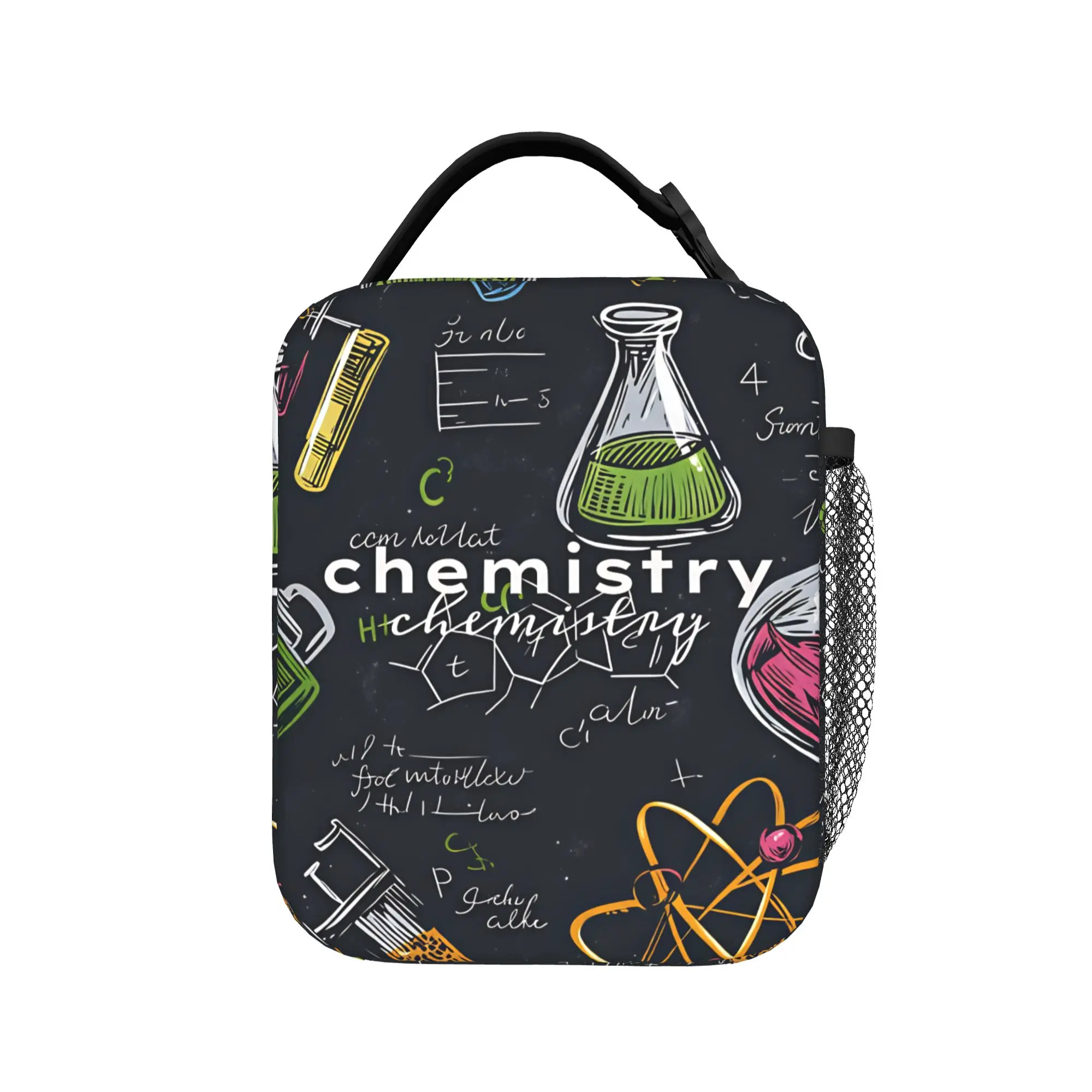 Color Chalk Chemistry Doodle Background Lunch Bag For Child  Travel Print Lunch Box Fun Oxford Tote Food Bags