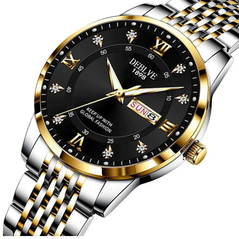 Men's Solid Strap Business Double Calendar Watch