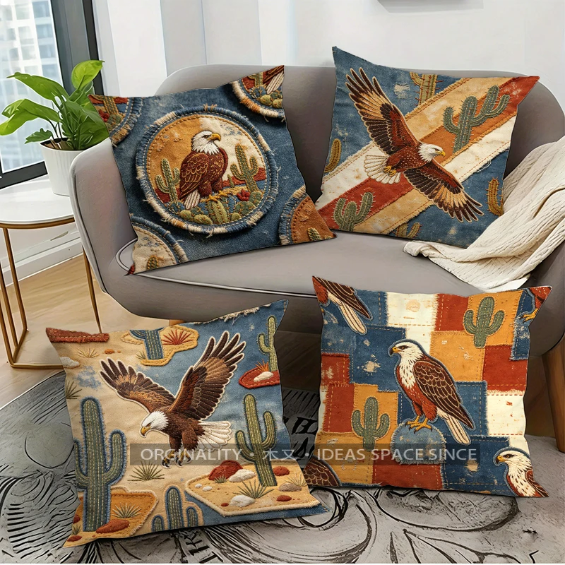 Eagle Cactus Western Pillow Cover Pattern Cushion Cover Suitable for Sofa Bedroom Car Pillow Cover