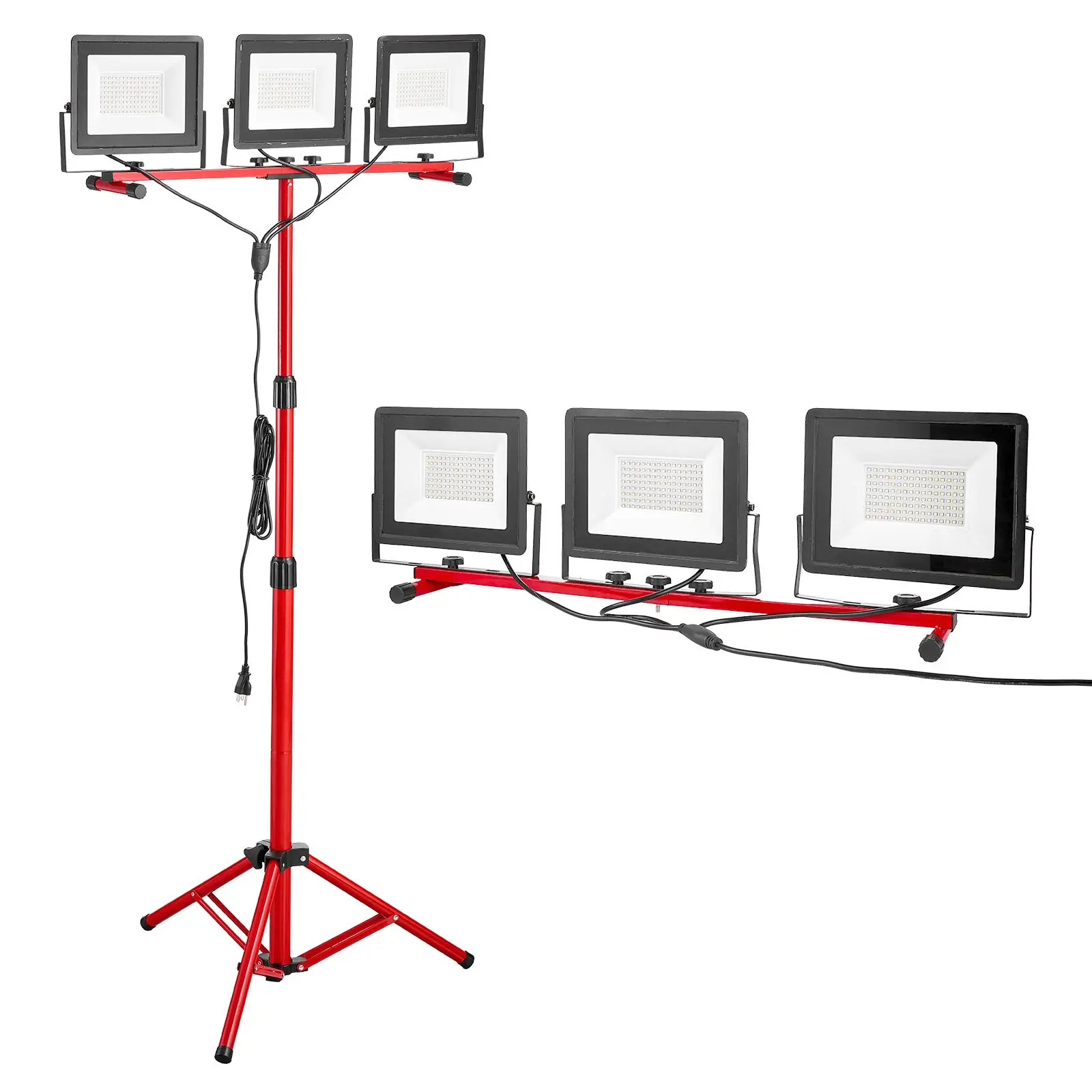 LED Work Light with Stand, 21000 Lumens, Three-Head Portable Camping Light with Individual Switch, Tripod Stand, 10.83 ft Power