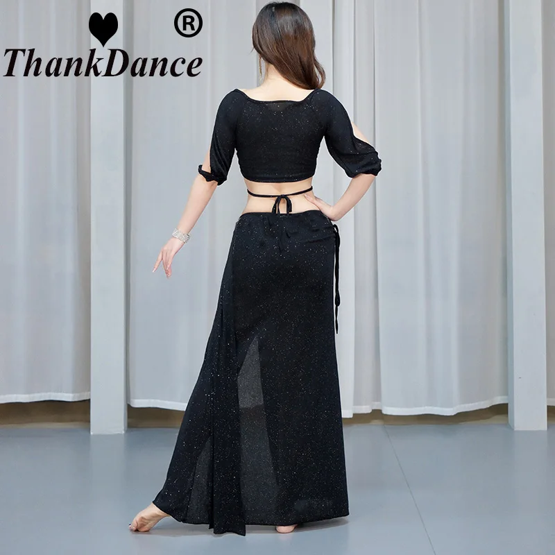 Conjunto de trajes de dança do ventre coreano, roupa com saia superior, tamanho ml xl para mulheres adultas, treinamento pessoal, roupas de prática oriental