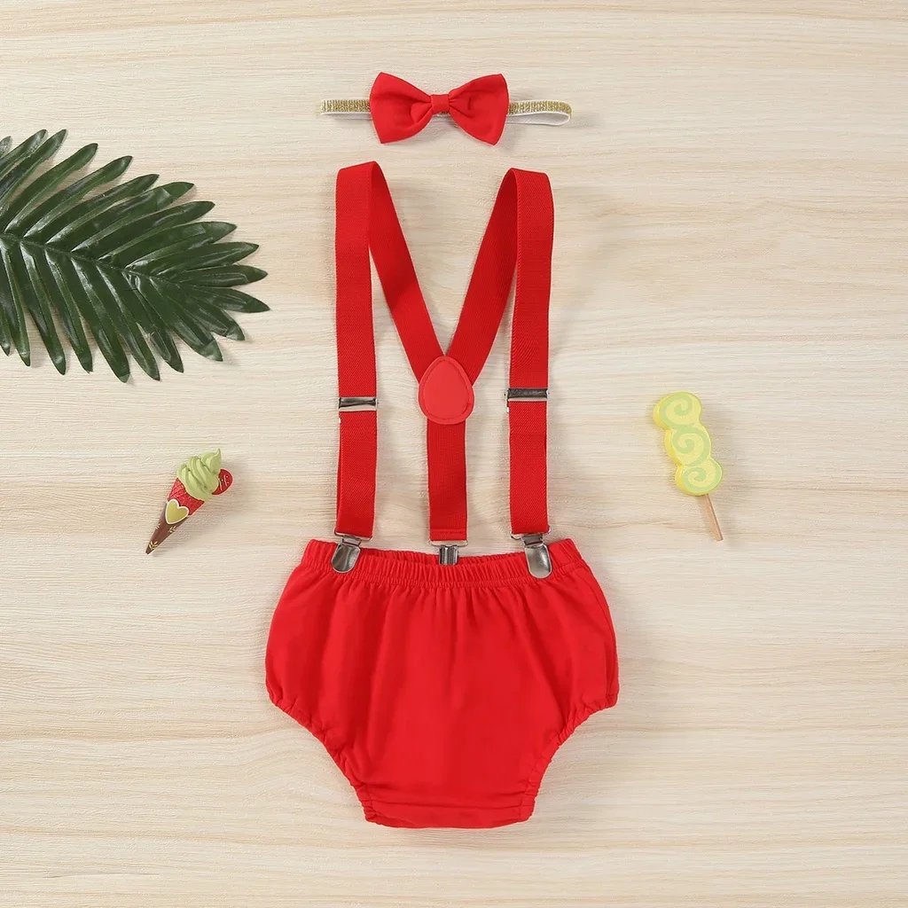 New Born Baby Clothes Set 1st Birthday Outfit Suspender PP Pants with Tie Baby Cake Cash Outfit Baby 0 12M Photoshoot Clothes