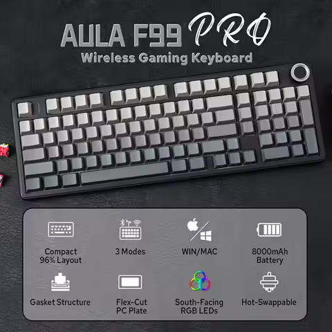 AULA F99 Pro Wireless Mechanical Keyboard RGB Backlit Hot Swappable Custom Keyboard 2.4G/USB-C/BT5.0 Mechanical Gaming Keyboards