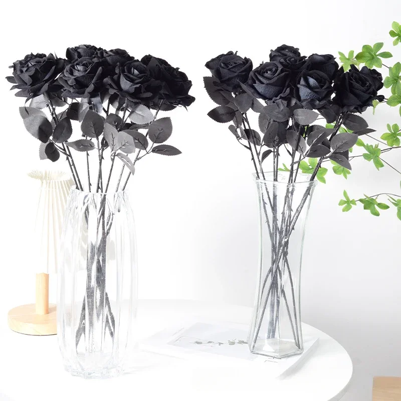 InjFlower-Fleur Artificielle en Velours Rose Noir, Accessoire de Décoration d'Halloween Sombre, Accessoire de Tir de Style Gothique, 50cm