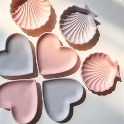 Love Heart Concrete Tray Silicone Mold Shell Plaster Clay Storage Tray Flower Jewelry Display Plate Epoxy Resin Molds